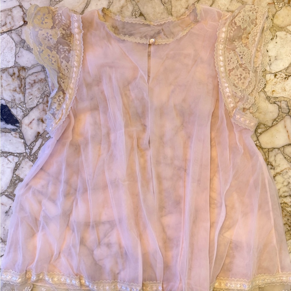 Vintage Sheer Lace Blouse Pink Romantic Top